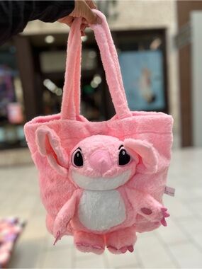 Plush Pink Stitch Angel Tote Bag - Soft Fuzzy Plush Shoulder Bag